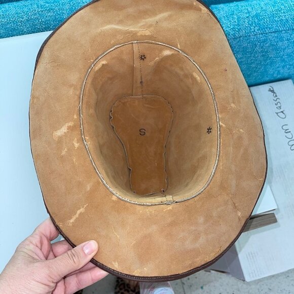 Handmade Vintage Mens Cowboy Hat Stamped Leather Size Small Western Brown Suede - Picture 11 of 13
